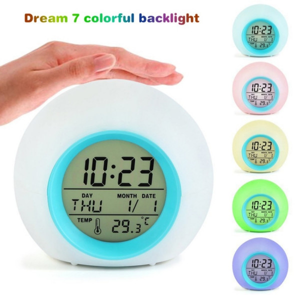 Round Color Light Gradient Alarm Clock Perpetual Calendar Clock