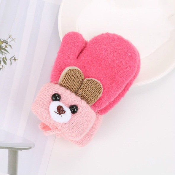 Cartoon Bear Shape Knitted Wool Double Layer Plus Velvet Thick Warm Children Gloves Mittens, Suitable Age:0-3 Years Old(Red)