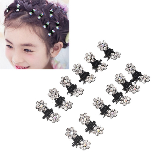 12 PCS Crystal Rhinestone Flower Hair Claw Hairpins Hair Accessories Children Small Catch Clip(White)