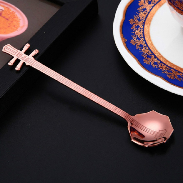 Stainless Steel Coffee Mixing Spoon Creative Musical Instrument Shape Spoon, Style:Octagonal, Color:Rose Gold