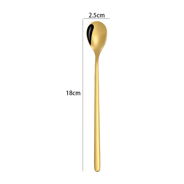 2 PCS Stainless Steel Spoon Creative Coffee Spoon Bar Ice Spoon Gold Plated Long Stirring Spoon, Style:Round Spoon, Color:Gold