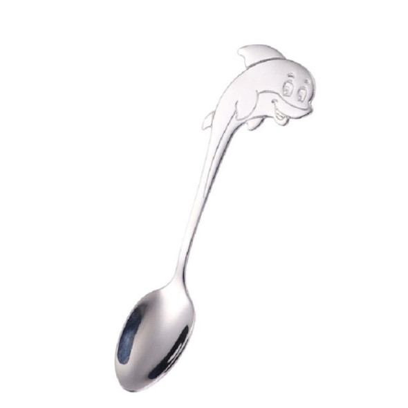 2 PCS Stainless Steel Dolphin Shape Cartoon Coffee Stirring Spoon Ice Cream Spoon Child Feeding Spoon(Steel)