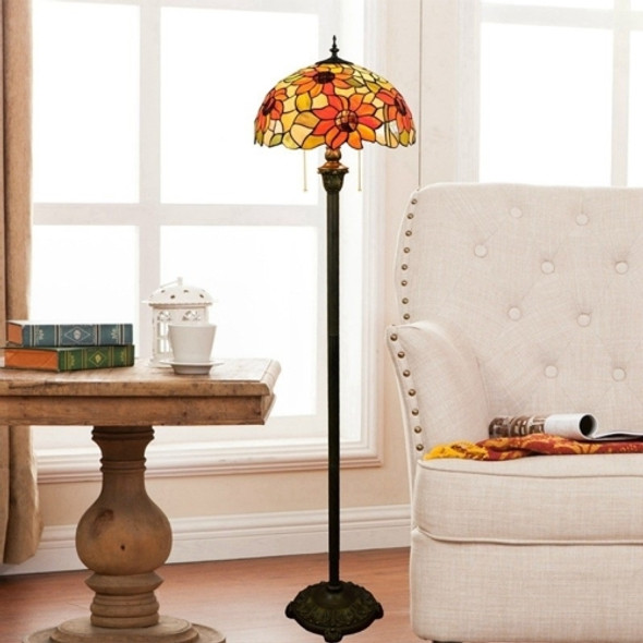 YWXLight Sun Flower Bronze Floor Lamp Unique Glass Mosaic Lampshade Living Room Dining Room Bedroom Decoration Lamp (EU Plug)