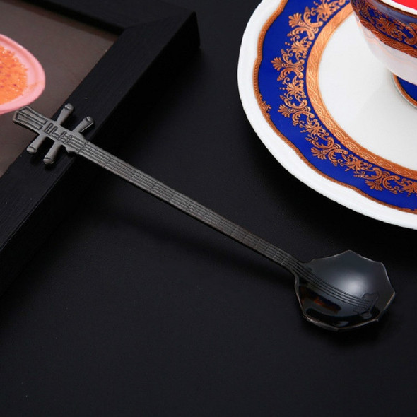 Stainless Steel Coffee Mixing Spoon Creative Musical Instrument Shape Spoon, Style:Octagonal, Color:Titanium Black