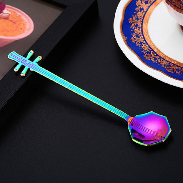 Stainless Steel Coffee Mixing Spoon Creative Musical Instrument Shape Spoon, Style:Octagonal, Color:Colorful