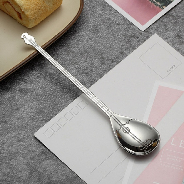 Stainless Steel Coffee Mixing Spoon Creative Musical Instrument Shape Spoon, Style:Lute, Color:Silver
