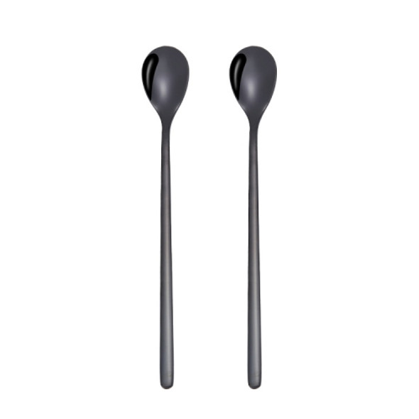 2 PCS Stainless Steel Spoon Creative Coffee Spoon Bar Ice Spoon Gold Plated Long Stirring Spoon, Style:Round Spoon, Color:Black