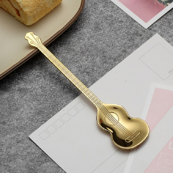 Stainless Steel Coffee Mixing Spoon Creative Musical Instrument Shape Spoon, Style:Guitar, Color:Titanium Gold