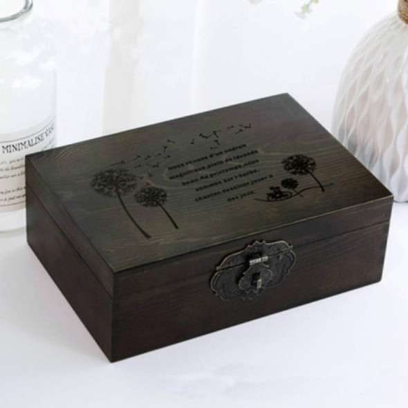 Exquisite Small Wooden Box Antique Lockable Jewelry Sundries Storage Box, Size:L(Coffee - Dandelion)