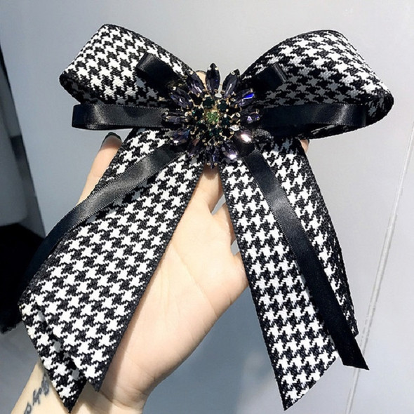 Ladies College Style Houndstooth Pattern Bow Tie Gemstone Oversized Bow-knot Brooch Clothing Accessories(Purple Diamond)