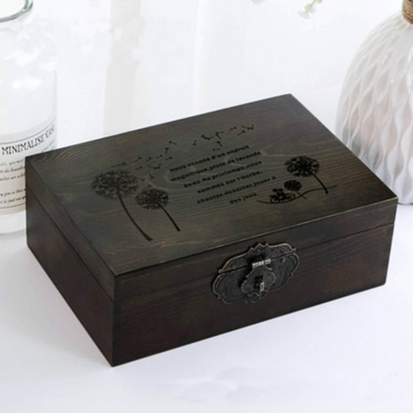 Exquisite Small Wooden Box Antique Lockable Jewelry Sundries Storage Box, Size:M(Coffee - Dandelion)