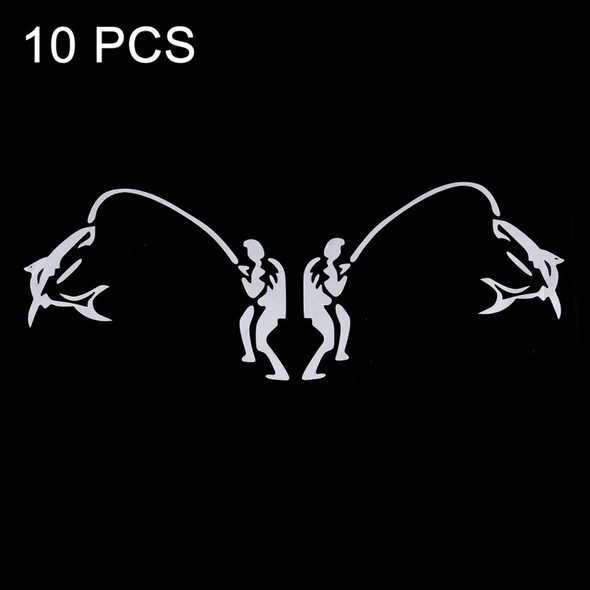 10 PCS Dual Funny Go Fishing Styling Reflective Car Sticker, Size: 25cm x 9.5cm(Silver)