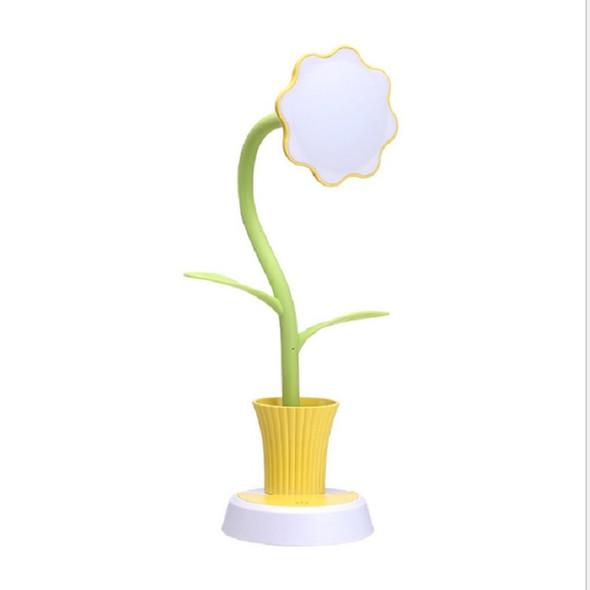 Touch Switch Dimmable Rechargeable Sun Flower Children Learning Desk Lamp with Pen Holder, Body Color:Yellow