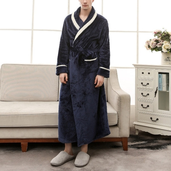 Male Couple Models Thick Warm Long Paragraph Large Size Terry Cloth Bathrobe, Size:XXXL(Navy)