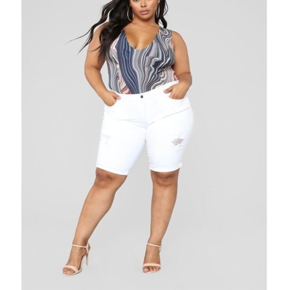 Plus Size Solid Color Casual Five-point Pants (Color:White Size:XXXXXL)