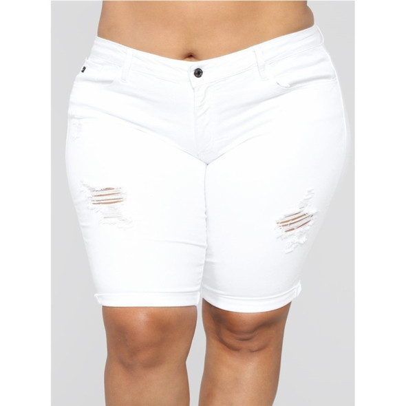 Plus Size Solid Color Casual Five-point Pants (Color:White Size:XXXXXL)