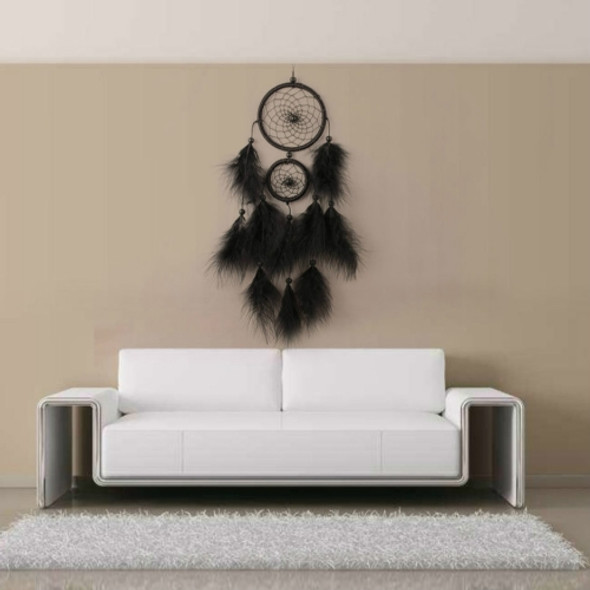 Black Fluffy Double Rings Dream Catcher Car Pendant Home Crafts Wall Decoration