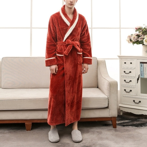 Male Couple Models Thick Warm Long Paragraph Large Size Terry Cloth Bathrobe, Size:M(Red Coffee)