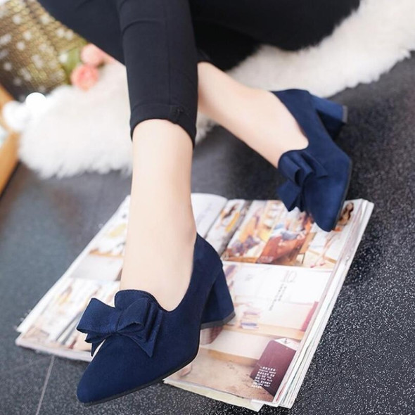 Women Shoes Pointed Bow High Heels, Size:37(Blue)
