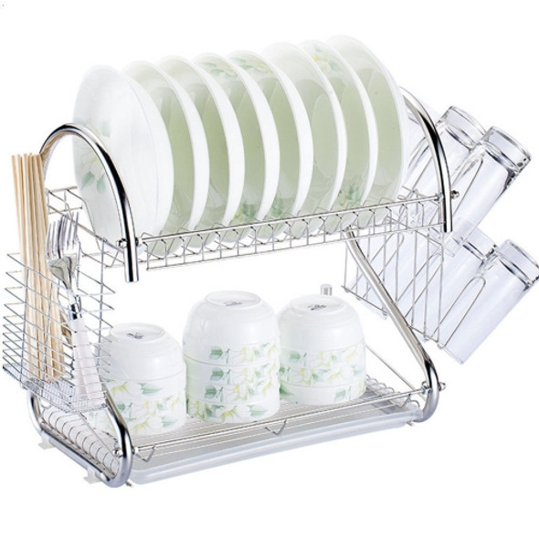 2 Tiers Kitchen Dish Drying Rack Drainer Dryer Tray Cultery Holder(Silver)