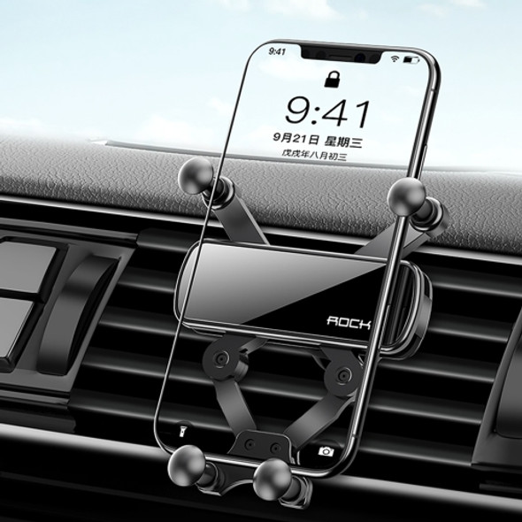 ROCK Car Air Outlet Gravity Mobile Phone Holder Bracket, Hidden Mirror Version (Black)