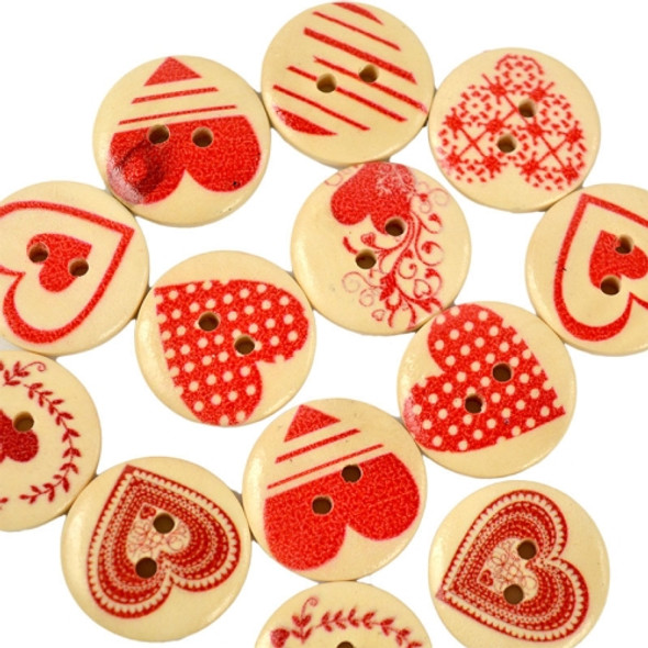 30 in 1 Love-heart Shape Wooden Buttons with Eye, Size:20mm
