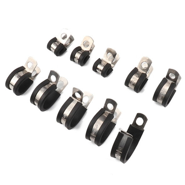 10 PCS Car Rubber Cushion Pipe Clamps Stainless Steel Clamps, Size: 3/4 inch (19mm)