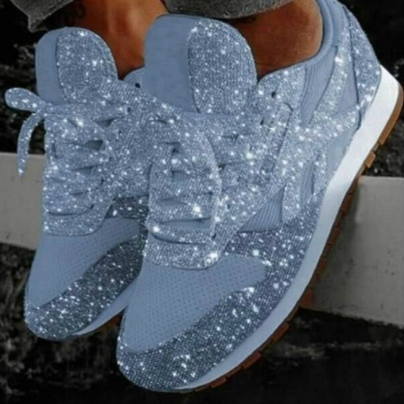 Autumn and Winter Sponge Sequins Breathable Platform Sports Shoes, Size:35(Light Blue)