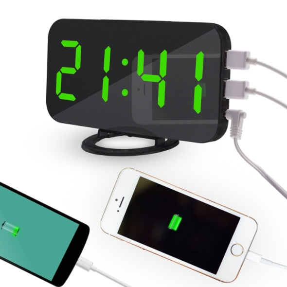 Multifunction Creative Mirror Reflective LED Display Alarm Clock with Snooze Function & 2 USB Charge Port(Green)
