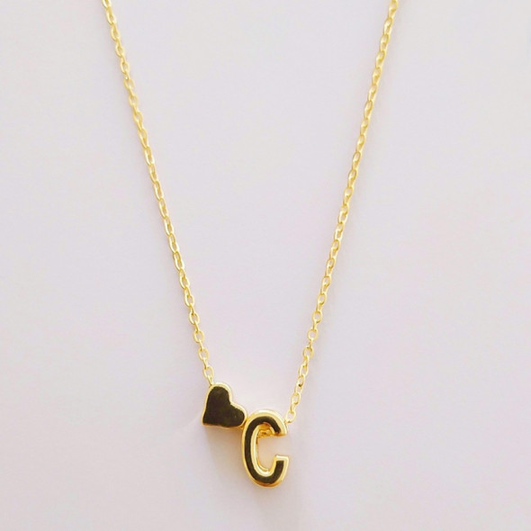 Fashion Tiny Dainty Heart Initial Necklace Personalized Letter C Name Necklace(Gold)