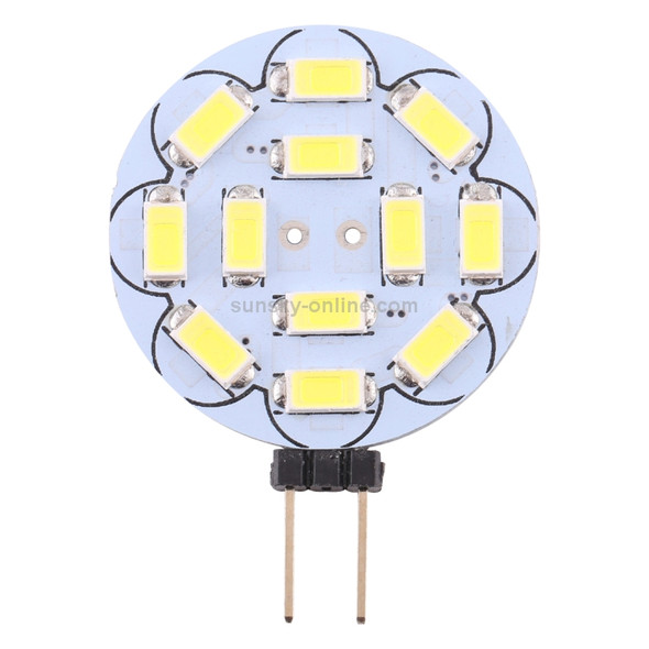 G4 12 LEDs SMD 5730 360LM 6000-6500K Round Shape Stepless Dimming Energy Saving Light Pin Base Lamp Bulb, DC 12V(White Light)