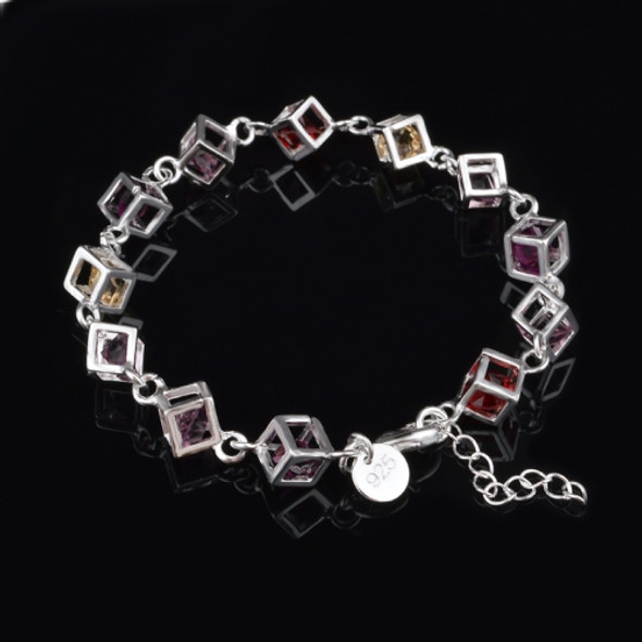 Hollow Checkered Colorful Rhinestone Fashion Silver Bracelet(Silver)
