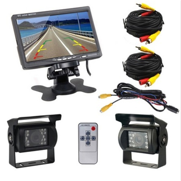 PZ-607-2 Wireless Vehicle Truck Dual Backup Camera and Monitor Infrared Night Vision Rear View Camera with 7 inch HD Monitor