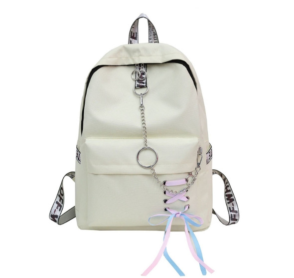 Campus College Wind Butterfly-knot Ribbon Bag Backpack(White)