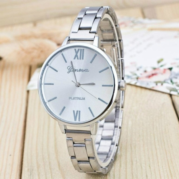 2 PCS Women Large Dial Stainless Steel Fine Strap Quartz Watch(Silver)