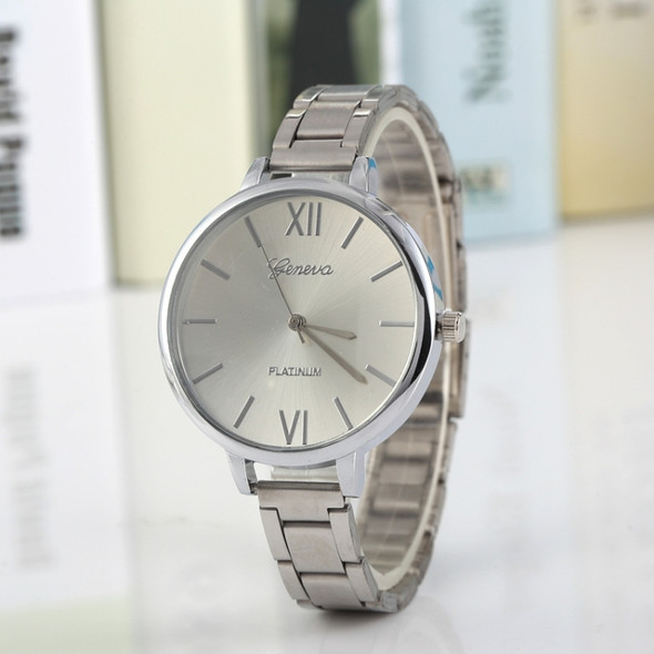 2 PCS Women Large Dial Stainless Steel Fine Strap Quartz Watch(Silver)