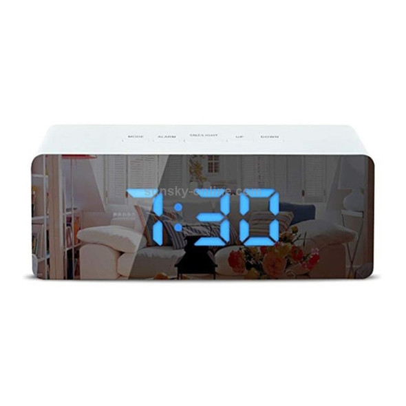 LED Mirror Alarm Clock Digital Snooze Table Clock Electronic Time Temperature Large Display with Wake Up Light Blue Light