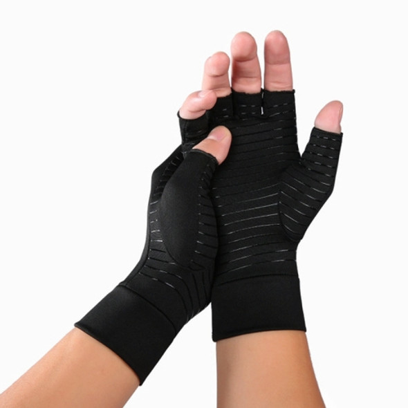Black Fiber A Pair Sports Breathable Health Care Half Finger Gloves Rehabilitation Training Arthritis Pressure Gloves, Size:S