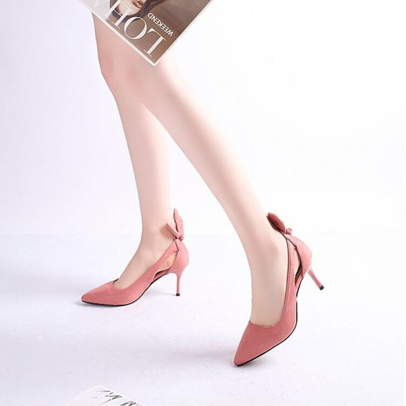 Women Shoes Bow Pointed Toe Stiletto Heels, Size:38(Pink)