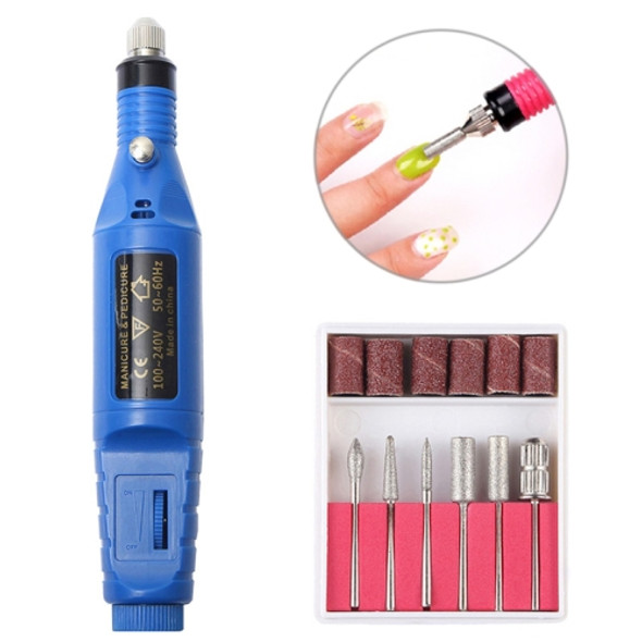 1 Set Power Professional Electric Manicure Machine Pen Pedicure Nail File Nail Tools 6 bits Drill Nail Drill Machine(EU Blue)