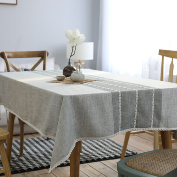 Simple Striped Cotton And Linen Dust Cloth Table Cloth, Size:130x130cm(Grey)