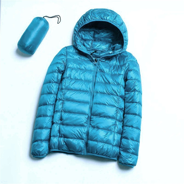 Casual Ultra Light White Duck Down Jacket Women Autumn Winter Warm Coat Hooded Parka, Size:XXXXL(Lake Blue)