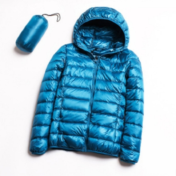 Casual Ultra Light White Duck Down Jacket Women Autumn Winter Warm Coat Hooded Parka, Size:XXXXL(Lake Blue)