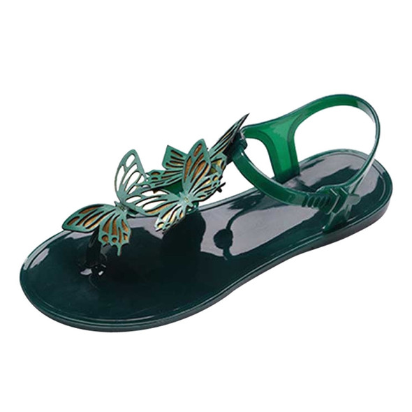 Peep Toe Jelly Butterfly Flip Flops Summer, Shoe Size:36(Green)