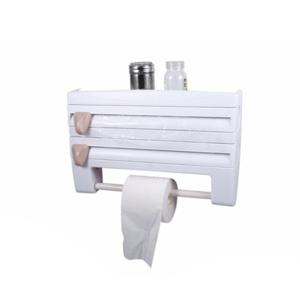 Kitchen Wall Mounted Cling Film Holder Wrap Storage Rack Hanger Rack Cutting Device, Size: 39 x 10 x 24cm(White)