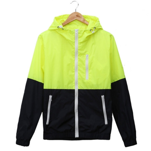 Trendy Unisex Sports Jackets Hooded Windbreaker Thin Sun-protective Sportswear Outwear, Size:XXL(Fluorescent Green)