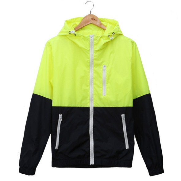 Trendy Unisex Sports Jackets Hooded Windbreaker Thin Sun-protective Sportswear Outwear, Size:M(Fluorescent Green)