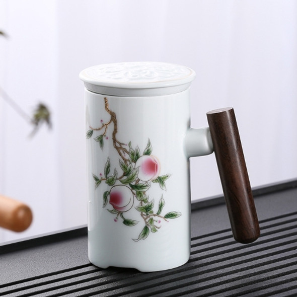 Enamel Ceramic Tea Cup Set with Cup Cover & Filter Cup, Pattern: Good Luck and Long Life