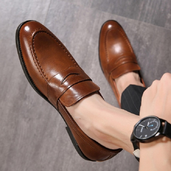 Men Business Casual Shoes Slip-on Shoes British Soft Shoes, Size:39(Brown)