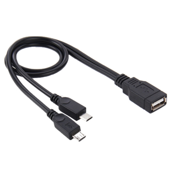 USB 2.0 Female to 2 Micro USB Male Cable, Length: About 30cm